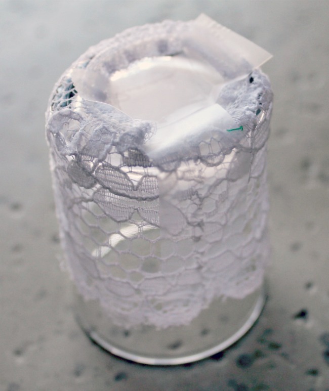 DIY Lace Painted Candle Holders