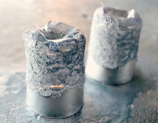 DIY Lace Painted Candle Holders